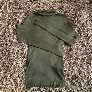 Olive Green Ribbed Turtleneck Top